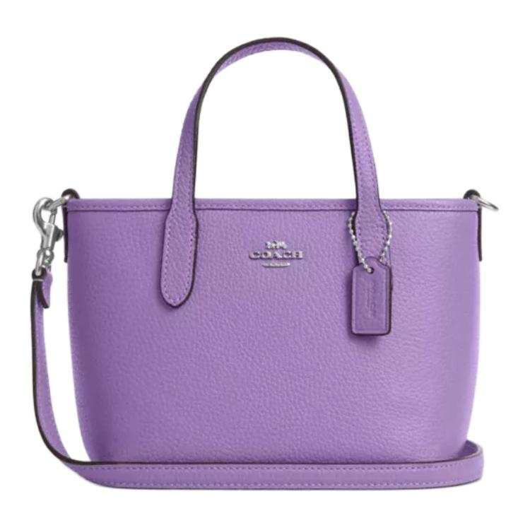 COACH City Pebbled Leather Tote Bag, Shopping Bag, Shoulder Bag, Crossbody Bag, Handbag Mini Women's Purple