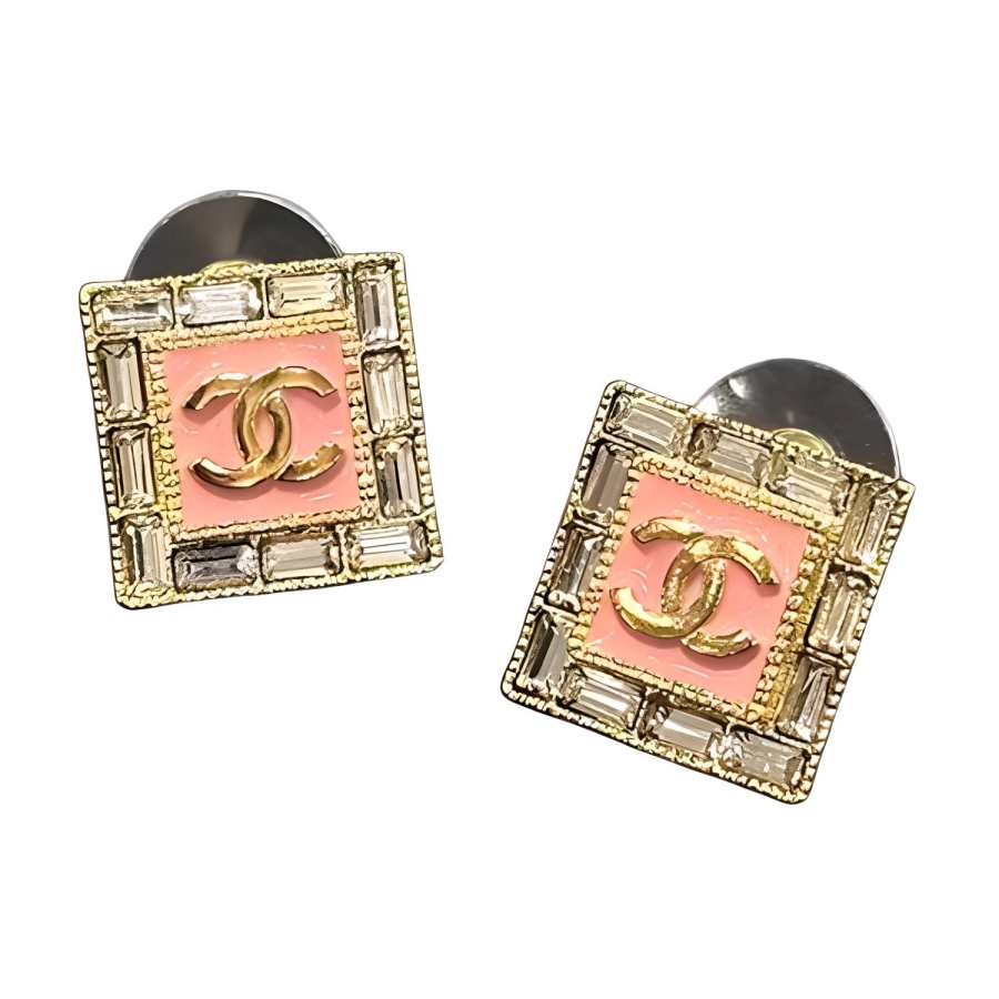 CHANEL Alloy, Silver Plated, Artificial Gemstone, Gold Plated Earrings Women's Pink/Black