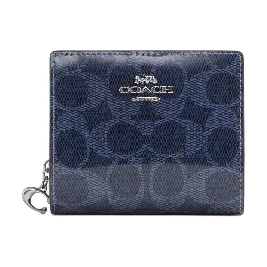 COACH Snap Wallet Coated Canvas Wallet Women's Dark Blue