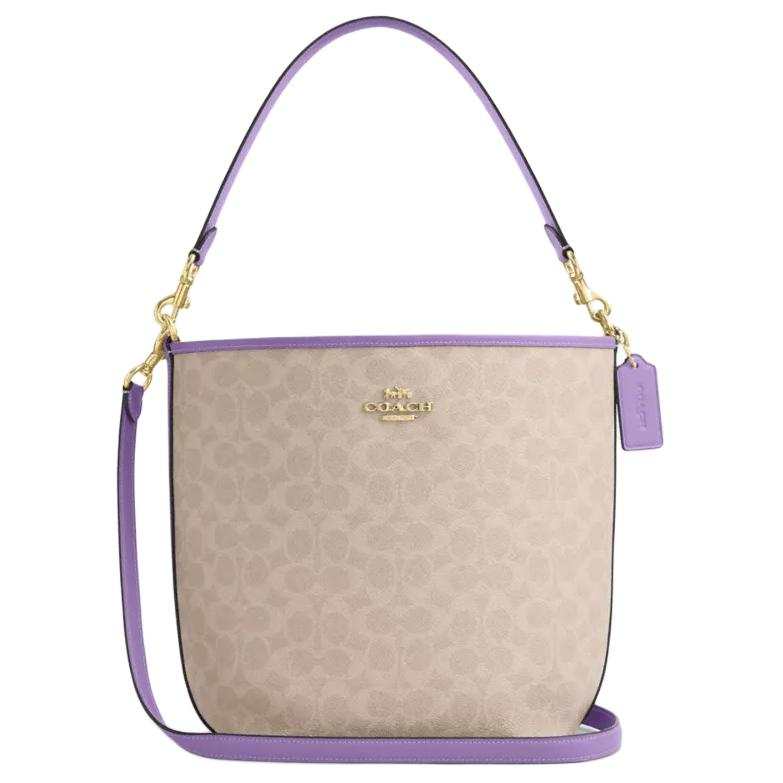 COACH City Bucket Coated Canvas Shoulder Bag, Crossbody Bag, Handbag Large Women's Sand Iris Color