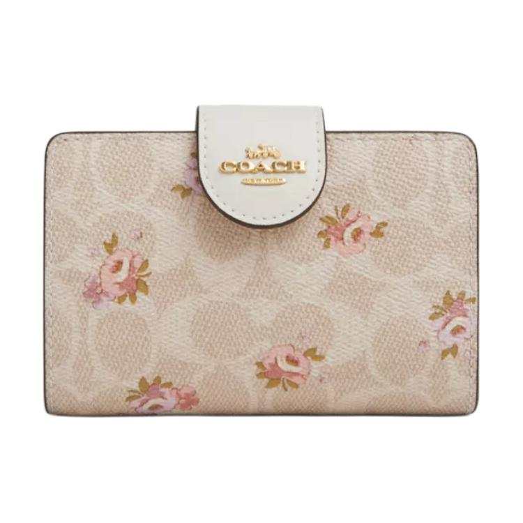 COACH Corner Zip Coated Canvas Wallet Regular Women's Gold & Sand