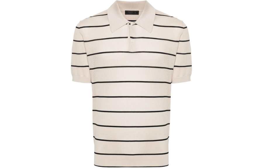 PRADA Prada Short-Sleeved Striped Open-Knit Polo Shirt