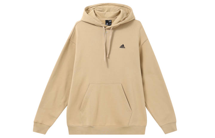 Adidas Adidas Thickened And Fleece Lined Sports Long Sleeved Hooded Pullover Sweatshirt Unisex Light Khaki