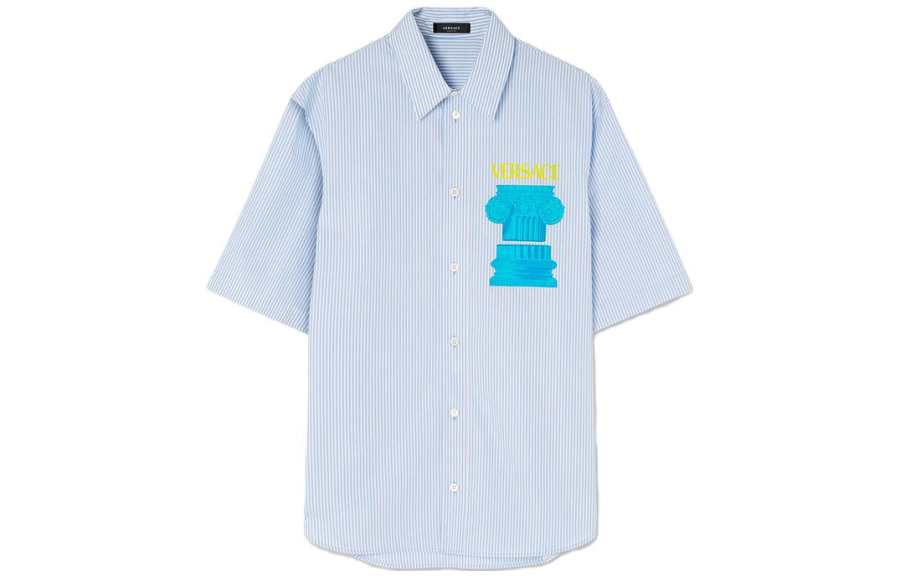 VERSACE VERSACE Shirts Men's Blue Pointed Collar Moderate Other