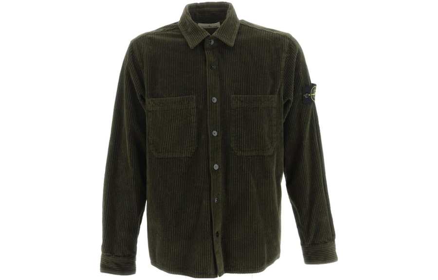 STONE ISLAND Shirts Men's Green Lapel Moderate Other