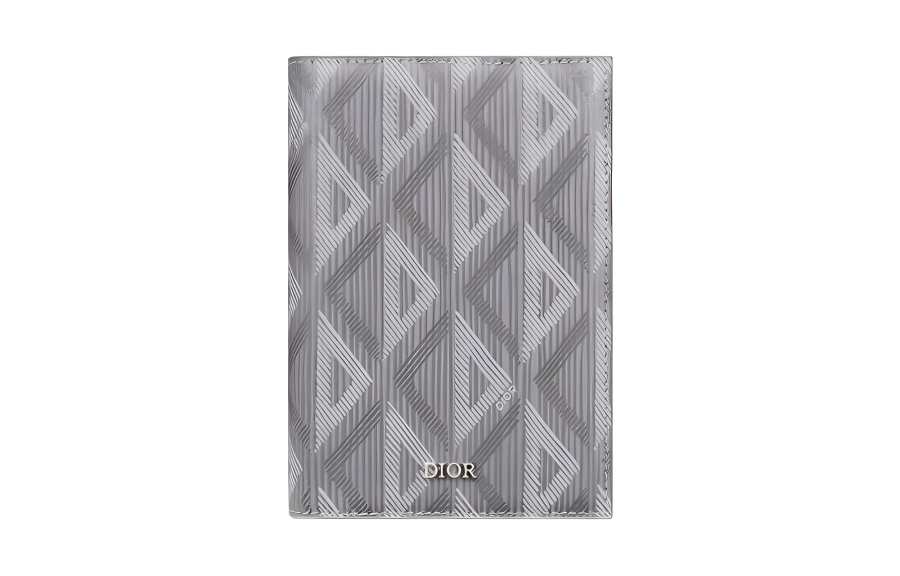 DIOR CD Diamond Canvas Passport Case Card Holder Wallet Passport Holder Men's Gray