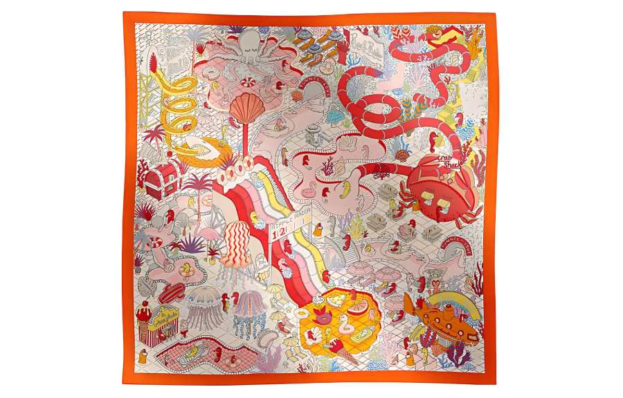HERMES Water Amusement Park Scarves Women's Orange