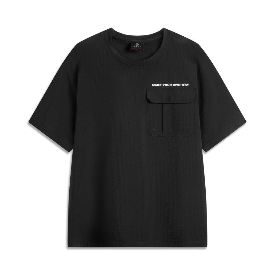 Li-Ning Li Ning T Shirts Men's Black Crew Neck Moderate Straight Fit