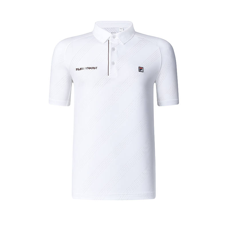 FILA Polo Shirts Men's White Polo Collar Moderate Straight Fit