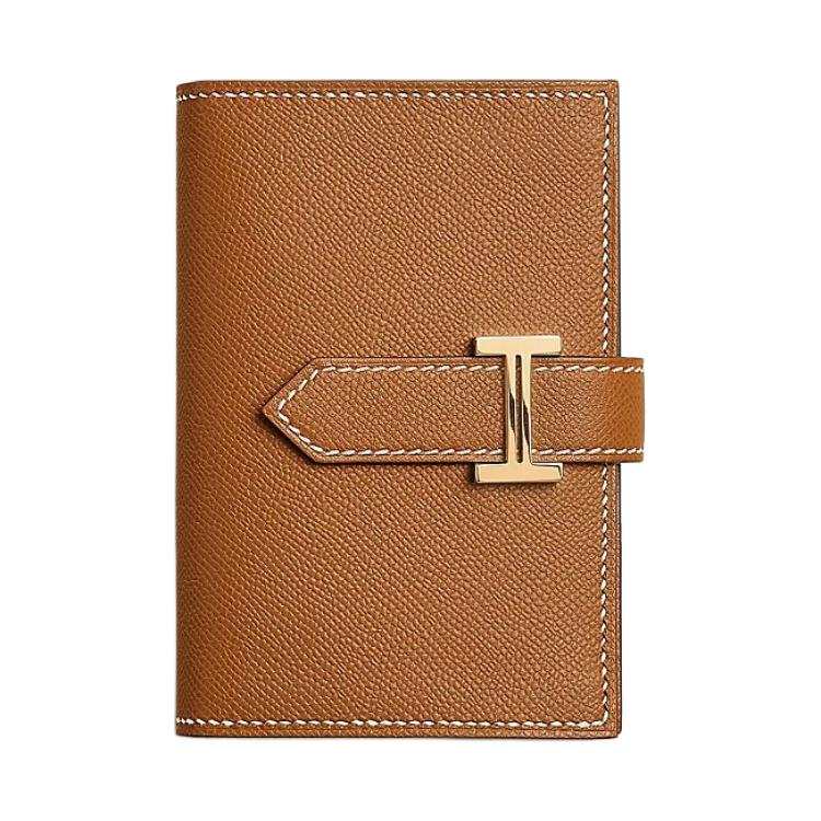 HERMES Bearn Madame Calfskin Wallet Mini Women's 37 Gold Brown
