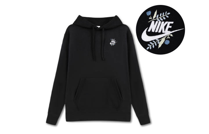 Nike Nike Blue Wheat Small Letter Logo Handcrafted Embroidery Thermal Pullover Fleece Lined Hooded Sports Sweatshirt Winter