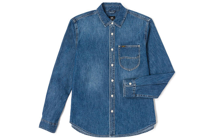 Lee Lee Shirts Men's Medium Blue Lapel Moderate Denim