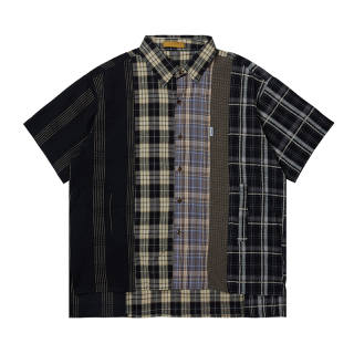 CoosRetro Shirts Unisex Plaid Patchwork Pointed Collar Moderate Other