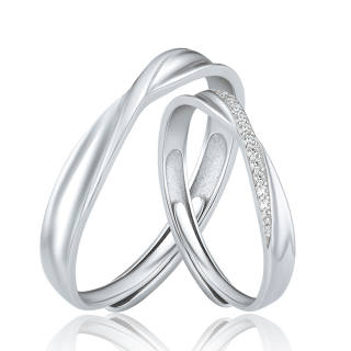 SIMPLE JOYS S925 Silver Ring 1 Pair Open Ring Adjustable Unisex Silver White