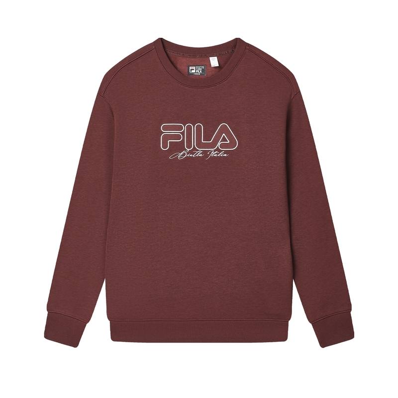 FILA ORIGINALE Crew Neck Pullover Loose Fit Fleece Lined American Vintage Sweatshirt Unisex Wine Red