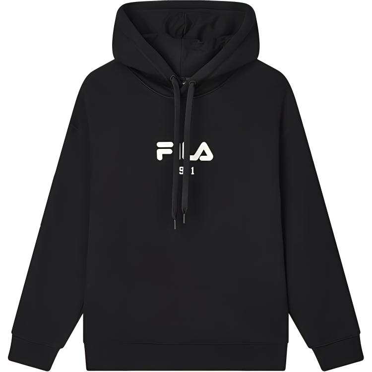 FILA ORIGINALE Logo Comfortable Soft Loose Fit Knitted Fabric Long Sleeved Fleece Lined Sweatshirt Unisex Jet Black