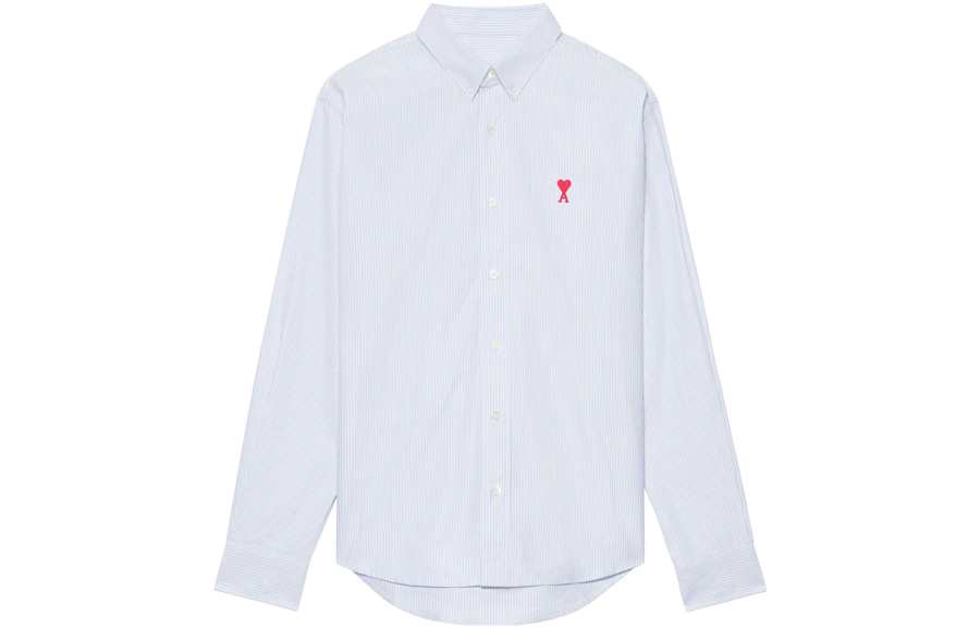 AMIPARIS Paris Ami De Coeur Striped Logo Embroidered Shirt