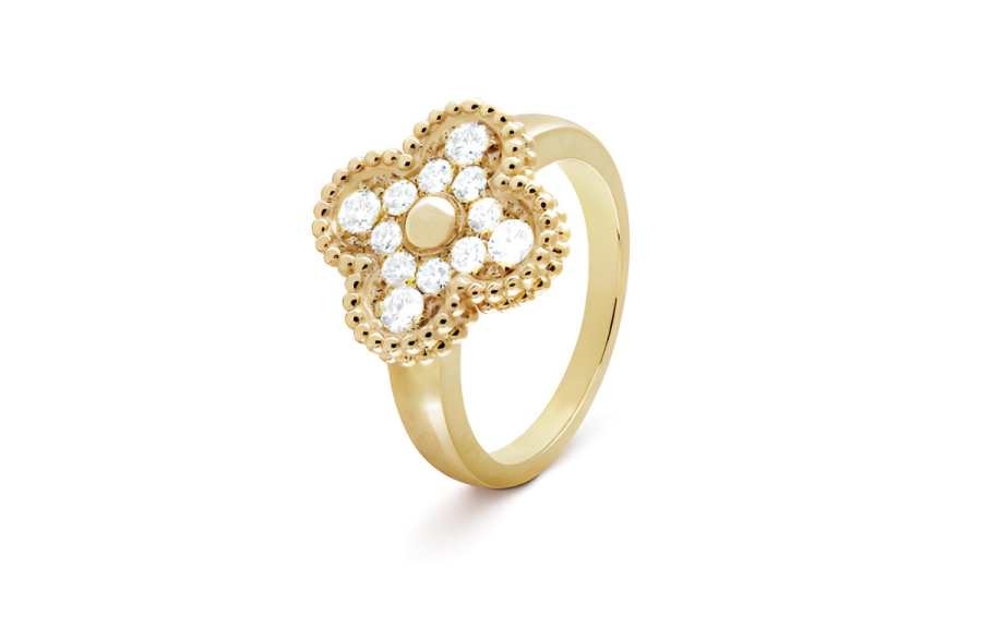 Van Cleef & Arpels Alhambra 18K Gold Diamond Rings Unisex Gold