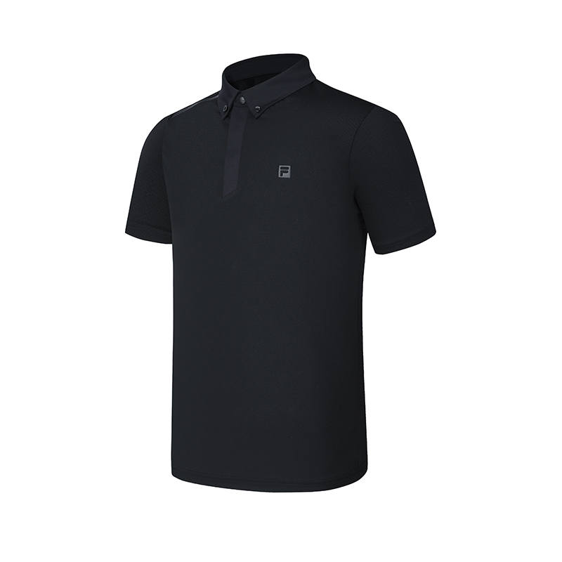 FILA Polo Shirts Men's Black Polo Collar Moderate Straight Fit
