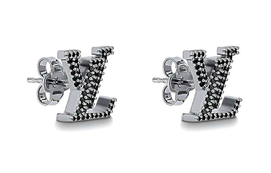 LOUIS VUITTON ICONIC Metal Stud Earrings Women's Black