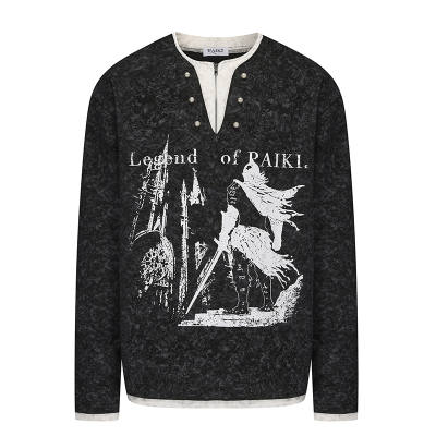 PAIKI Sweatshirts Unisex V Neck Moderate Mock Two Piece