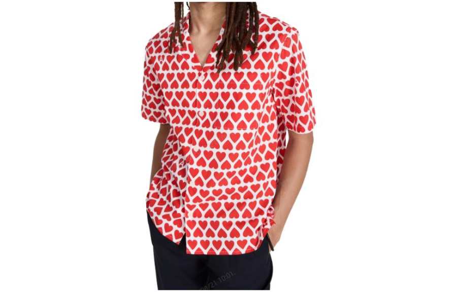AMIPARIS Shirts Men's Red White V Neck Moderate Other
