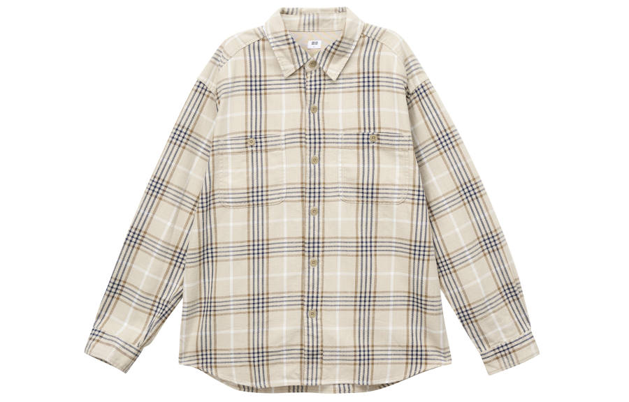 UNIQLO Shirts Unisex Beige Pointed Collar Thin Other