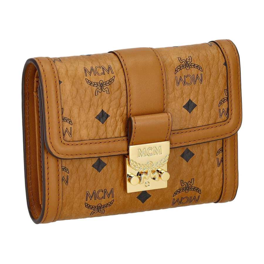 MCM Tracy Coated Canvas With Leather Wallet Small Women's Cognac Brandy Brown & Black