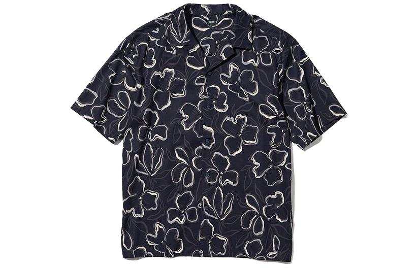 UNIQLO Shirts Unisex Navy Blue Lapel Moderate Hawaii