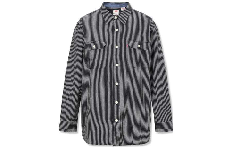 Levis Levis Shirts Men's Black White Stripes Multicolor Pointed Collar Moderate Other