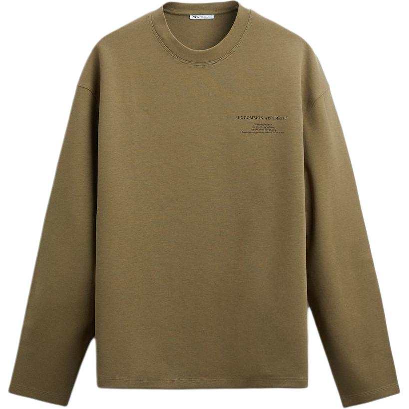 ZARA Sweatshirts Men's Green Crew Neck Moderate