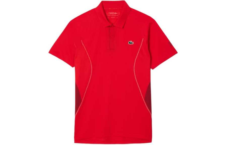 LACOSTE Djokovic Collaboration Polo Shirts Men's Red Polo Collar Moderate Straight Fit