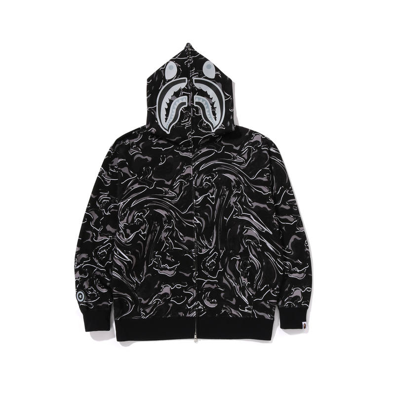 A BATHING APE Bape Marbling Camo Shark Relaxed Fit Full Zip Hoodie