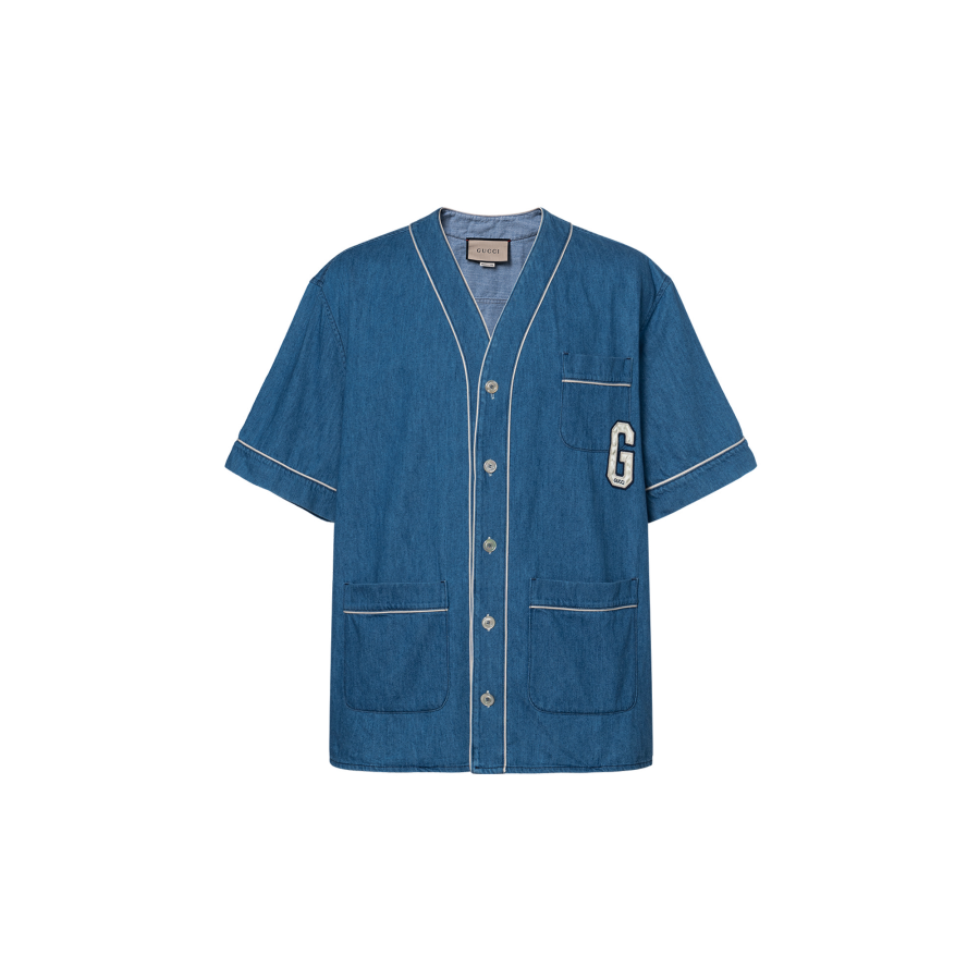 GUCCI Shirts Men's Blue V Neck Moderate Other