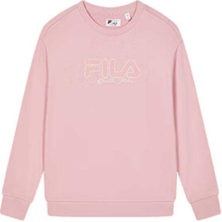 FILA ORIGINALE Fleece Lined Crew Neck Letter Casual Long Sleeved Sweatshirt Unisex Lotus Root Orange Pink