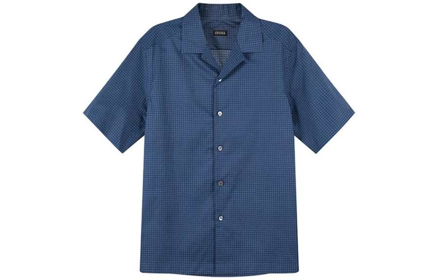 Ermenegildo Zegna Shirts Men's Marine Blue Cuban Collar Moderate Other