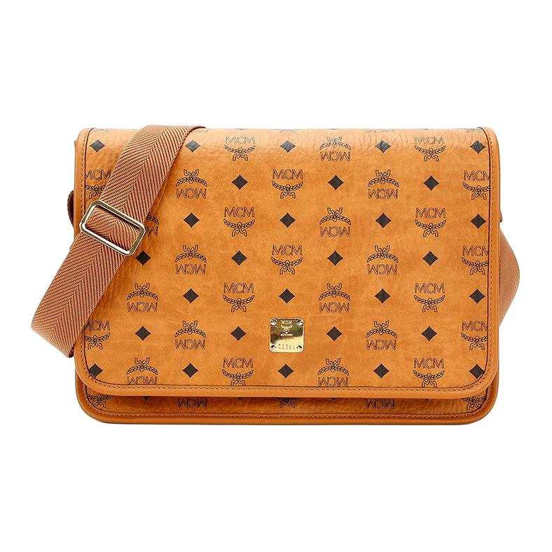MCM Klassik Leather Messenger Bag, Crossbody Bag, Shoulder Bag Medium Men's Brown Cognac