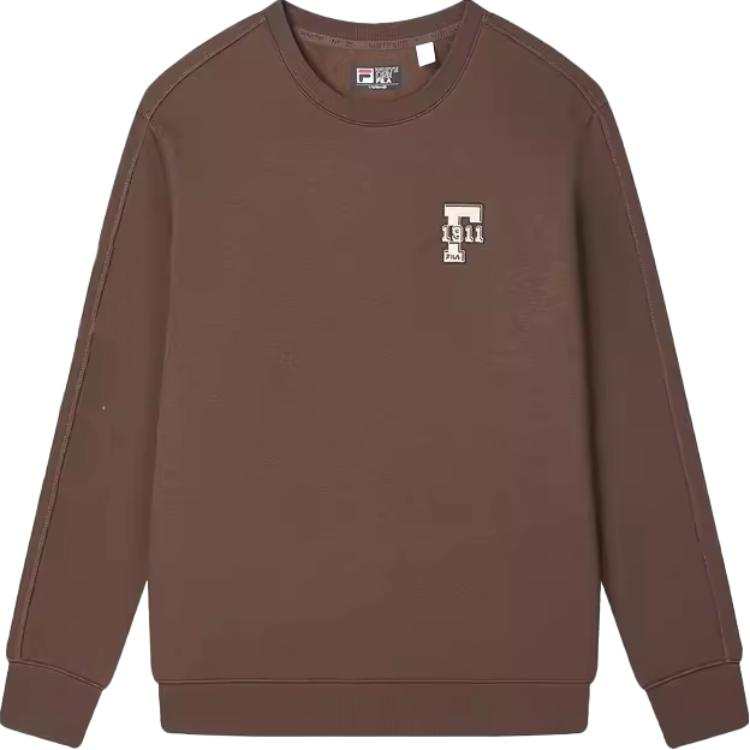 FILA ORIGINALE Pullover Fleece Lined Loose Fit Knitted Fabric Long Sleeved Sweatshirt Unisex Earth Umber
