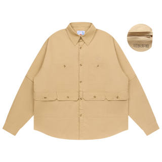 FEAROM Shirts Unisex Khaki Pointed Collar Moderate Workwear