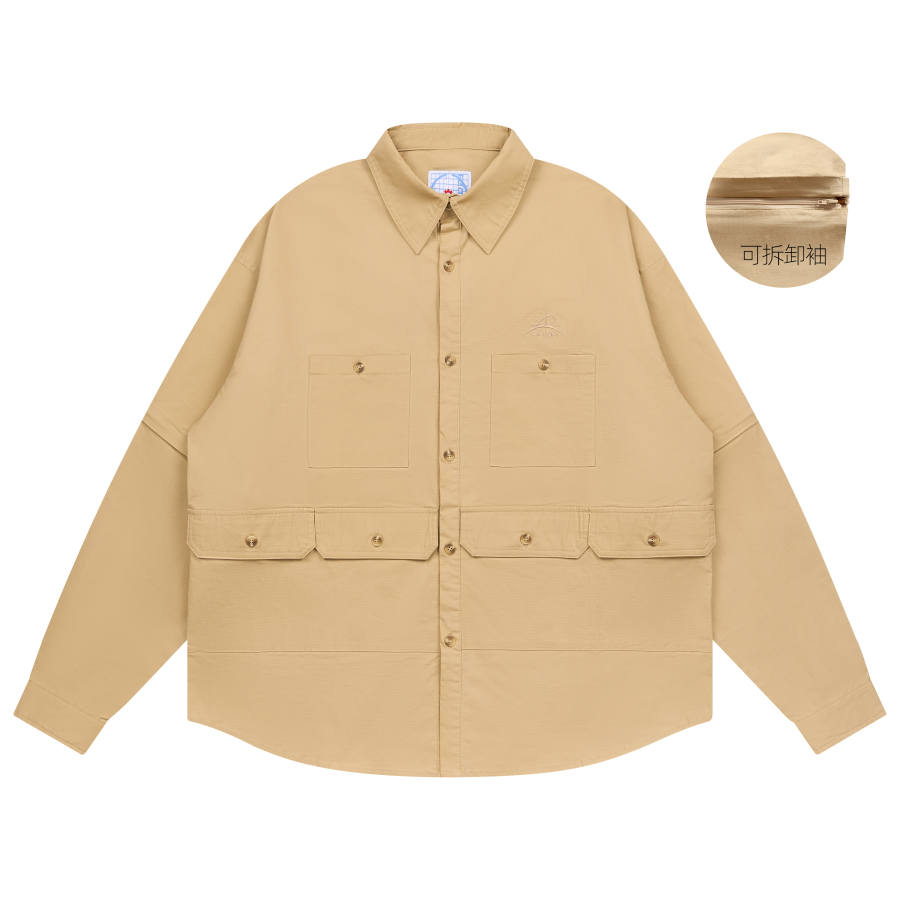 FEAROM Shirts Unisex Khaki Pointed Collar Moderate Workwear