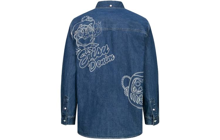 EVISU EVISU Shirts Men's Denim Blue Lapel Moderate Denim