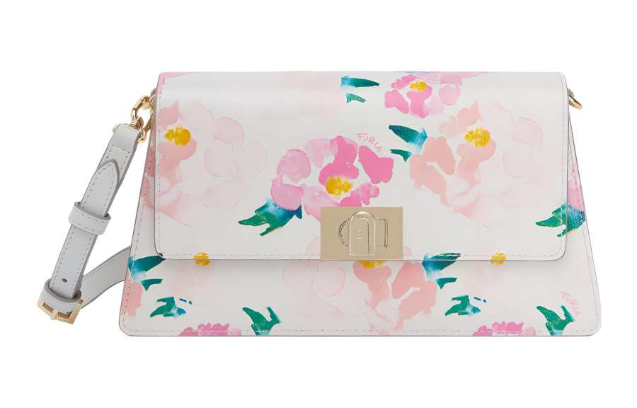 Furla Zoe Textured Leather Crossbody Bag, Shoulder Bag Women's White & Pink