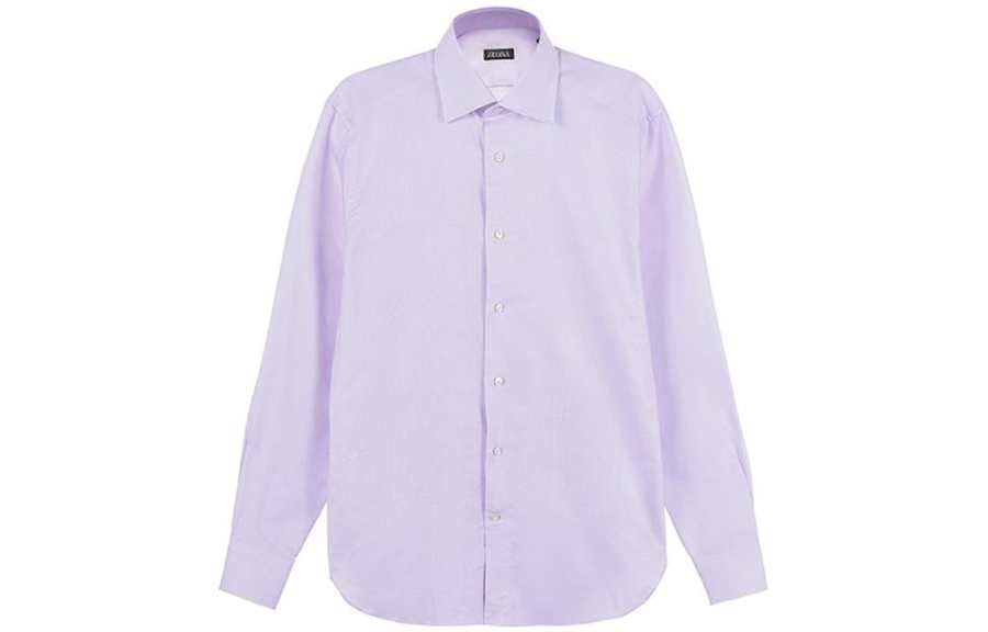 Ermenegildo Zegna Shirts Men's Light Purple Square Collar Moderate Shirt