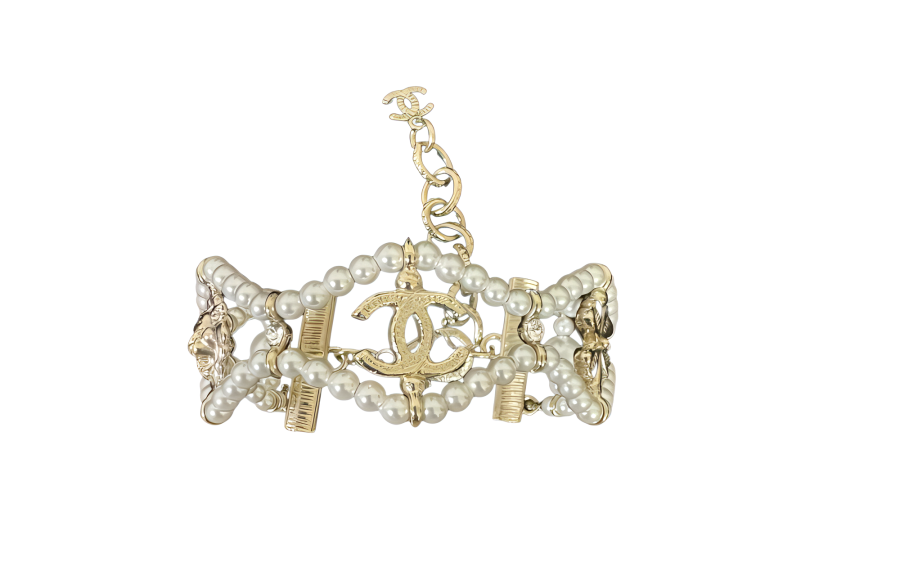 CHANEL Metal, Glass, Pearl, Brass, Crystal Bracelets Women's Gold
