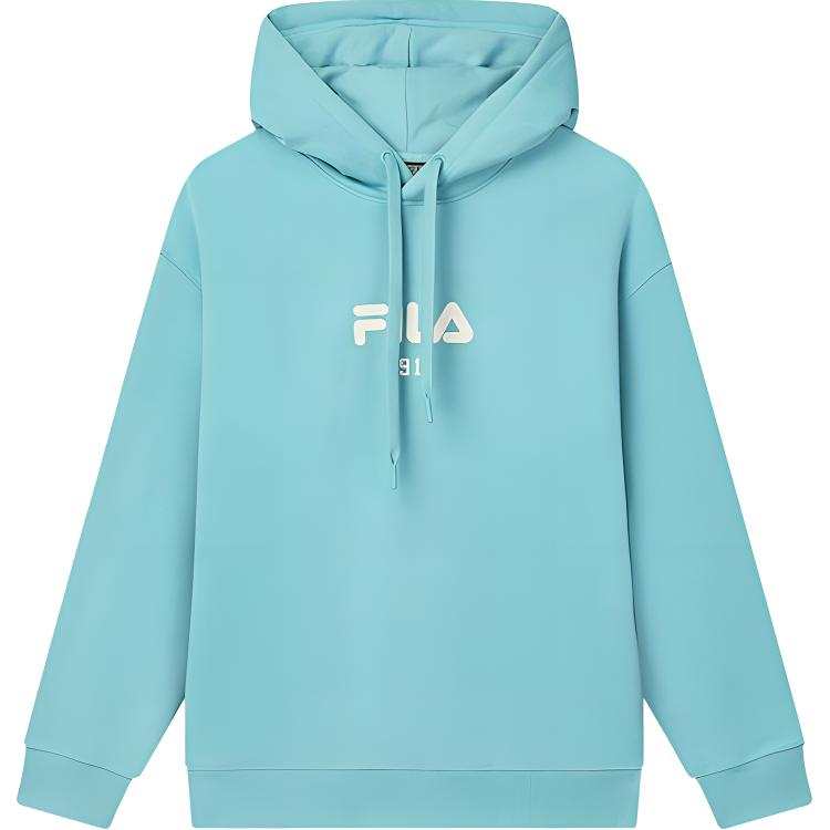 FILA ORIGINALE Comfortable Soft Loose Fit Knitted Fabric Long Sleeved Fleece Lined Sweatshirt Unisex Sky Blue