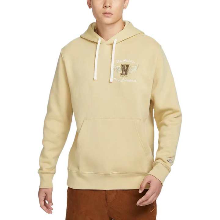Nike Nike Sportswear Club Logo Embroidery Letter Comfortable Soft Fleece Lined Pullover Hooded Sweatshirt Men's Yellow