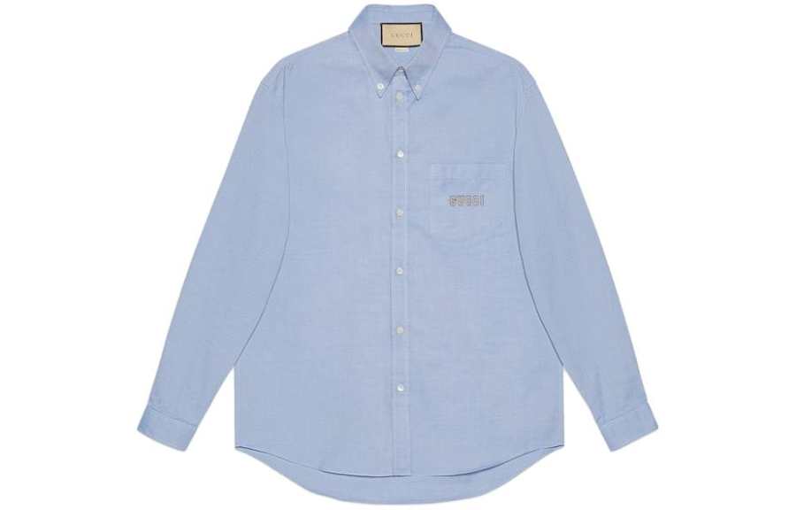 GUCCI Shirts Men's Blue Lapel Moderate Other