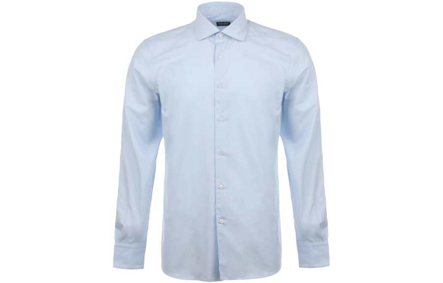Zzegna Shirts Men's Light Blue Lapel Moderate Shirt