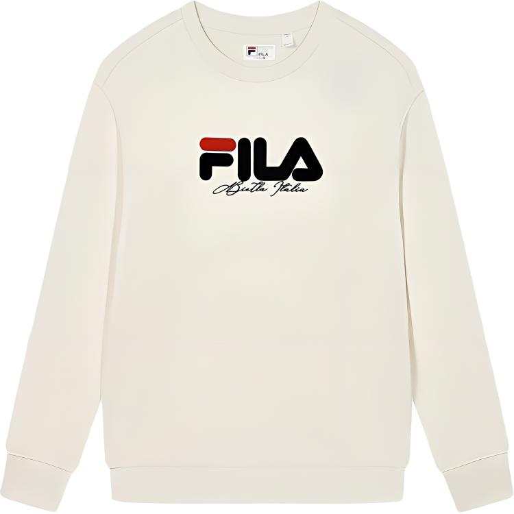 FILA ORIGINALE Crew Neck Pullover Loose Fit Fleece Lined Sweatshirt Unisex Steam White