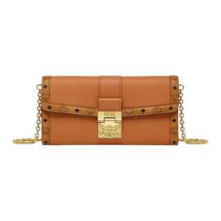 MCM Tracy Cow Leather Crossbody Bags Medium Women's Brown Cognac